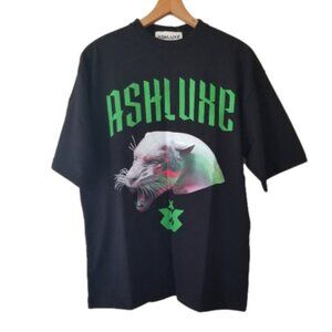 NWT Ashluxe Graphic Paradise Neon Panther T -Shirt on Black Cotton Size XXS